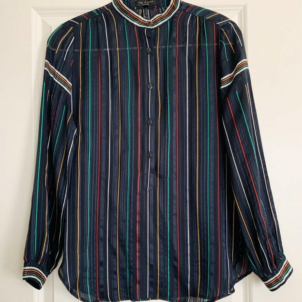 Rag & Bone Austin Shirt in Black Multi Stripe Size S